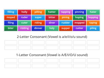 Flexing between a/e/i/o/u sound before 2-letter consonant or A/E/I/O/U sound before 1-letter consonant (Go Flex words)