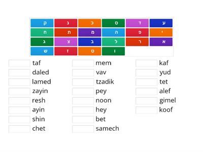 Grade 6 Hebrew letters