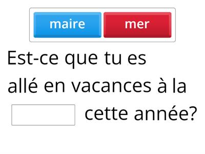 Dictée homonyme - Mer, mère ou maire?