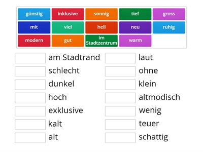 Adjektive - Gegenteile, Thema: wohnen 