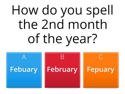 The months of the year, basic spelling quiz