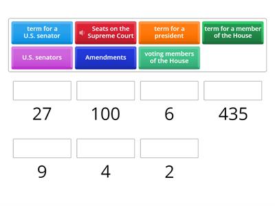 Match the Numbers - Citizenship Test 2020