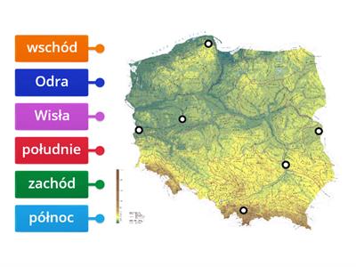 Mapa Polski - kierunki geograficzne, rzeki