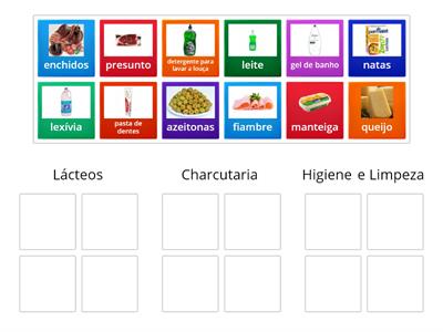 Faça a correspondência entre os produtos e as suas áreas no supermercado, arrastando as imagens.