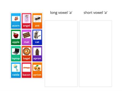 long and short vowels 'a' categorise game