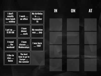 Prepositions of time and place (in, on, at)