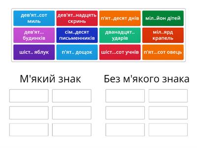 Впишіть у першу групу числівники з м'яким знаком, а у другу без м'якого знака