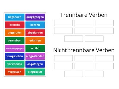 Trennbare Verben und nicht trennbare Verben Partizip II