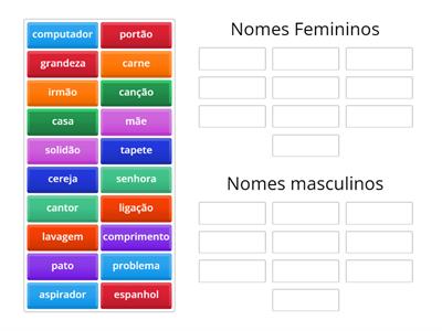 Categorização: Género dos nomes