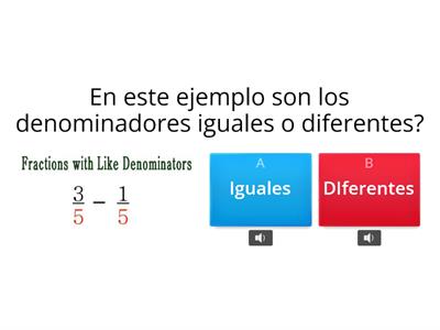 Restar Fracciones con denominadores iguales y diferentes