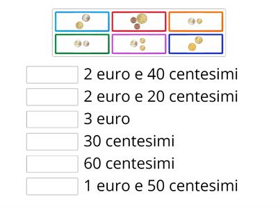 Abbina quantità e monete (euro)