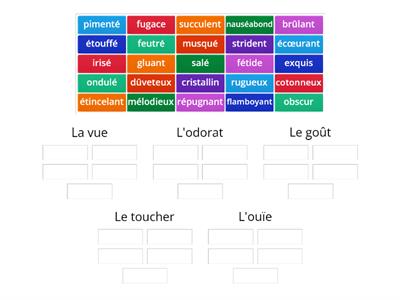 adjectifs en lien avec les sensations