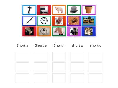 Sort the short vowel word pictures.