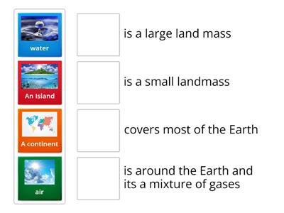 geography air,water,island, continent