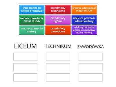 Różnice: liceum/technikum/zawodówka