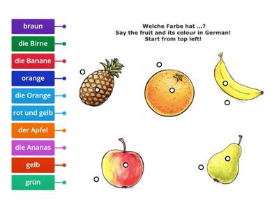 Felix Franzi Revision Obst - match up the number for the fruit on the fruit and the colour beside it.