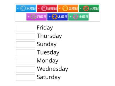 Japanese Days of the Week - Kanji-English