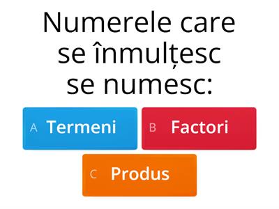 Terminologia matematică specifică înmulțirii și împărțirii