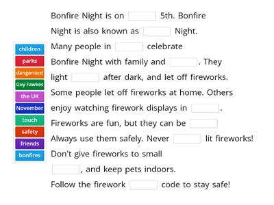 ESOL E1 Bonfire Night missing word paragraph