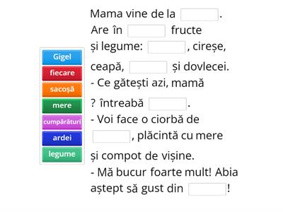 Completare de cuvinte in text clasa 1