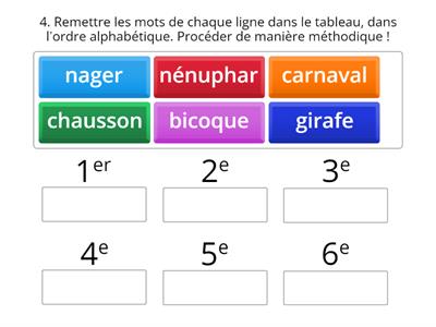 A – Repérer l’ordre alphabétique dans une série de mots - Exercice 1