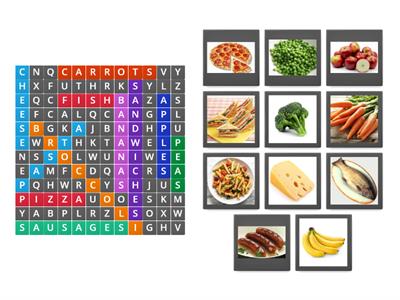 Food search. Find the word and match it to the correct picture.