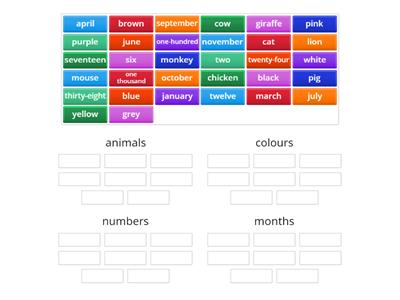 MONTHS, COLOURS, NUMBERS, & ANIMALS