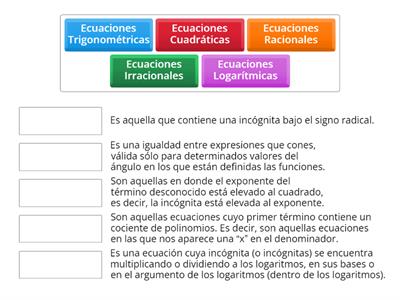 EMPAREJAMIENTO DE CONCEPTOS ECUACIONEA ALGEBRAICAS