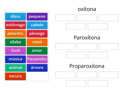 Encontre as palavras,abaixo e classifique as oxitonas,paroxitonas e proparoxitonas 