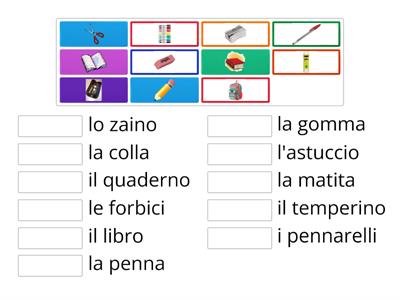 Oggetti della scuola e articoli