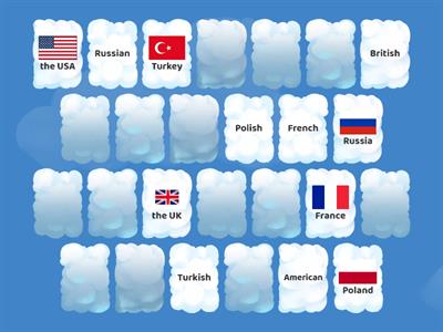 Match the countries to the nationalities