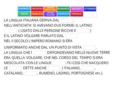 testo a completamento: le origini della lingua italiana