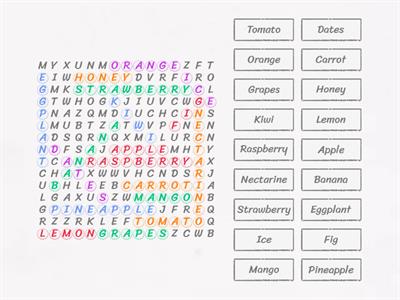  A1. Food Vocabulary: Word search