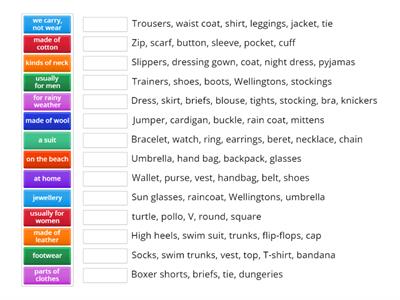 B1 Gold Clothes, accessories, etc Review - match and find the odd word in each group