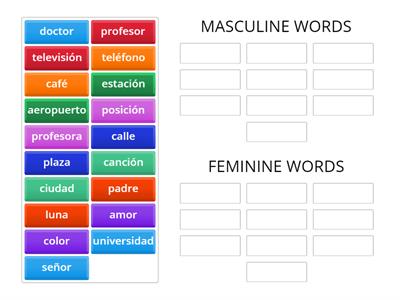 Masculine and feminine words Spanish