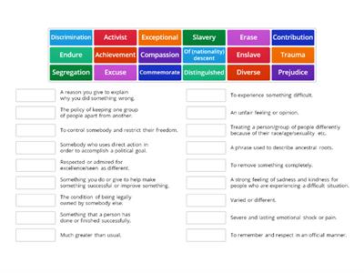 Black History Month: Vocabulary Match up.