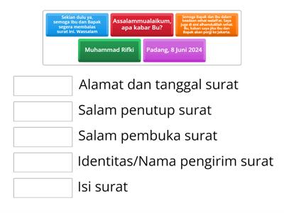 Pasangkan unsur-unsur surat pribadi berikut!