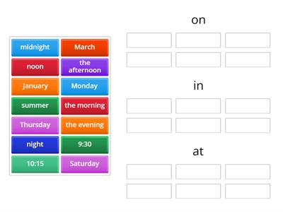 Time prepositions: on, in, at