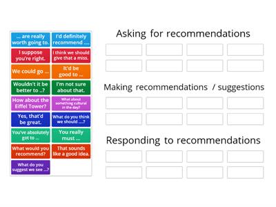 Phrases for asking for, making and responding to recommendations