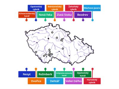 rybníky a kanály ČR - slepá mapa