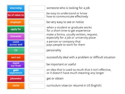 Getting a job - vocabulary exercise - Lesson 3.1, BP B1+