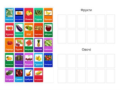 Сортування за групами: фрукти, овочі
