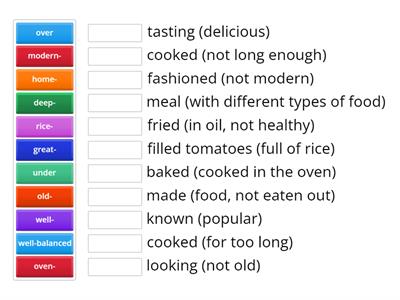 Unit 4: Make compound adjectives (with 2 words) about FOOD 