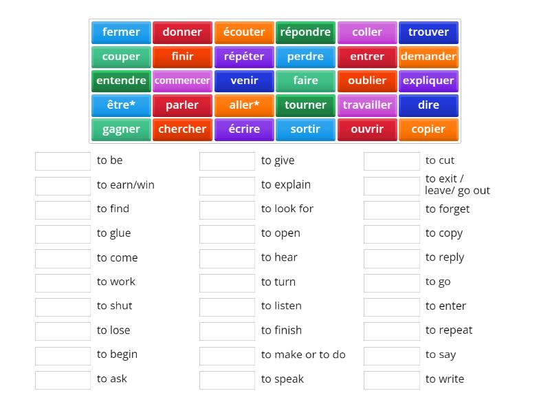 French Infinitives Set 1 - Match up