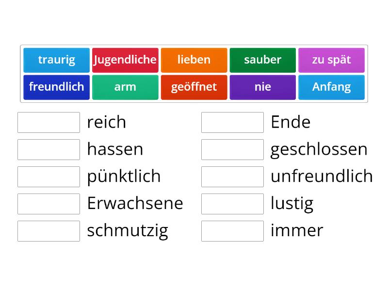 Antonyme (Lektionen 5 und 6) - Match up