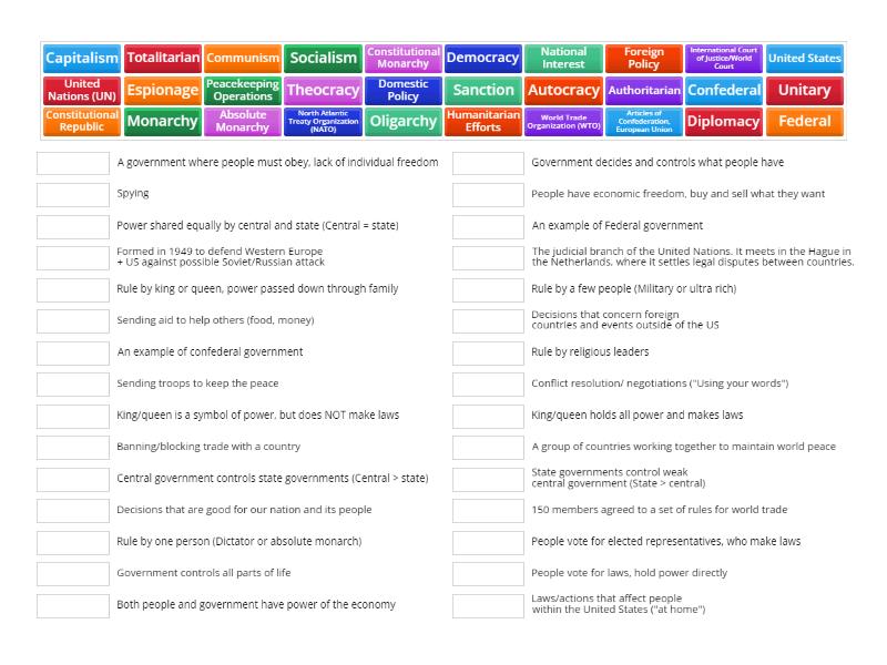 Topic 11-12 Review Part 1 - Match up