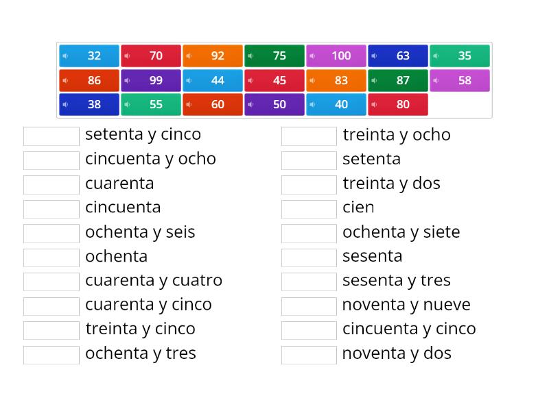 Spanish Numbers 30-100 - Match up