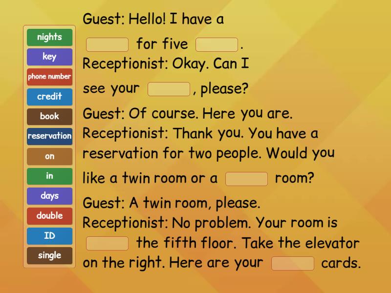 Checking In At The Hotel - Complete the sentence