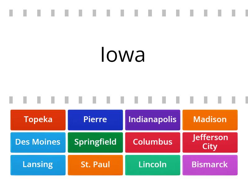 Midwest States Capitals: Matching Game Find the match