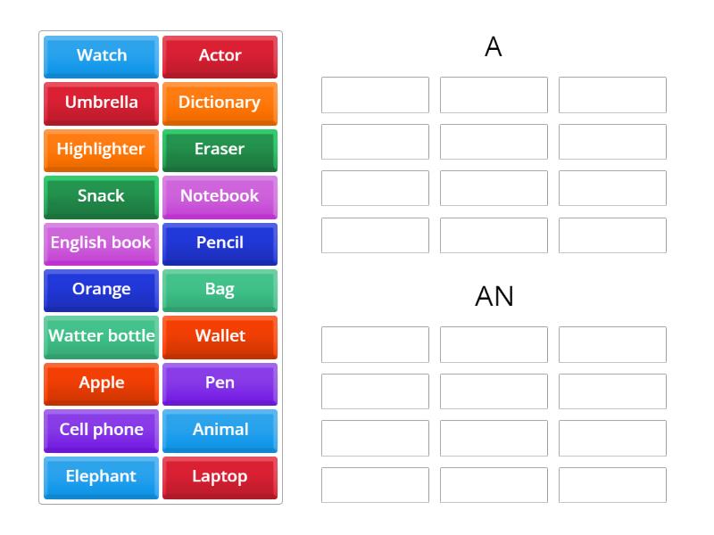 USE OF A / AN - Group sort